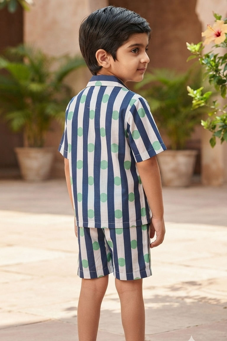 Blue Polka Dot Co-ords Set for Boys| Pure Cotton