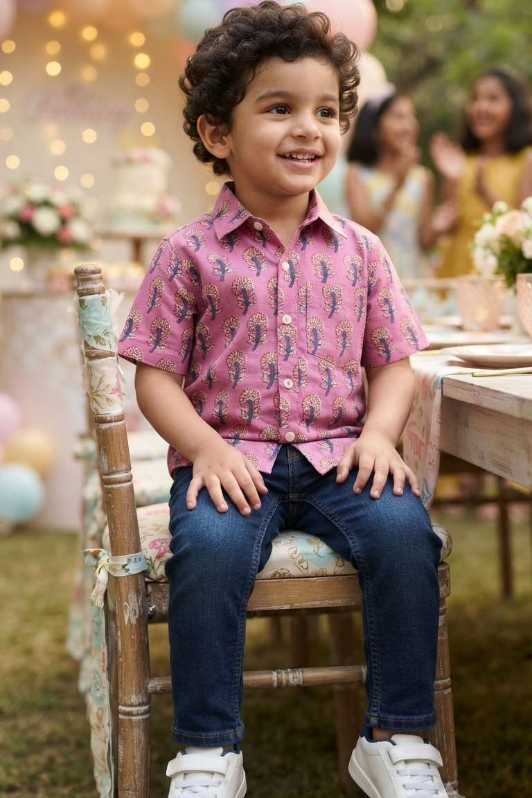 Pink Boota Boys Shirt| Pure Cotton