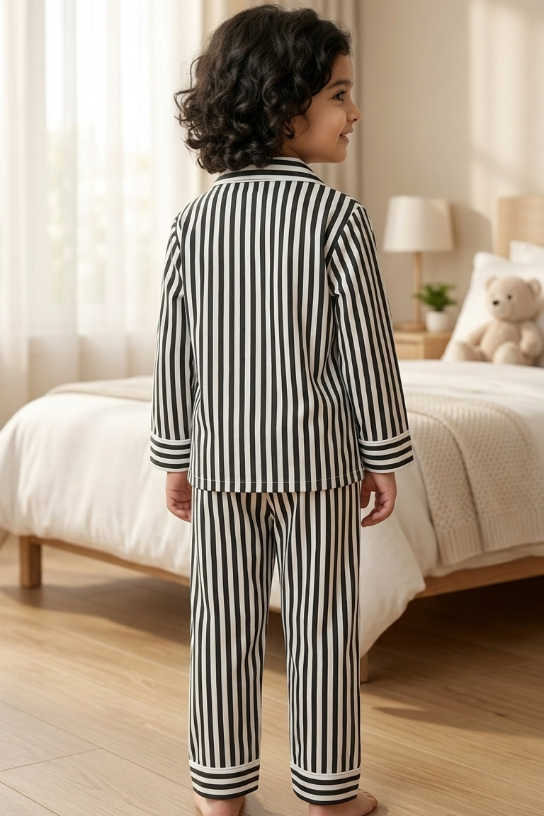 Black Strip Nightsuits for kids| Unisex| Pure Cotton