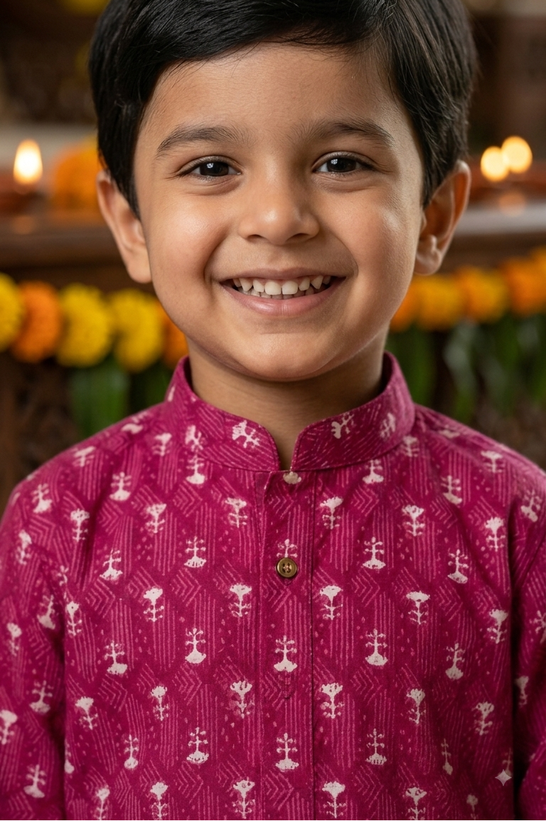 Pink Booti Kurta Pajama Sets for Boys|Pure Cotton