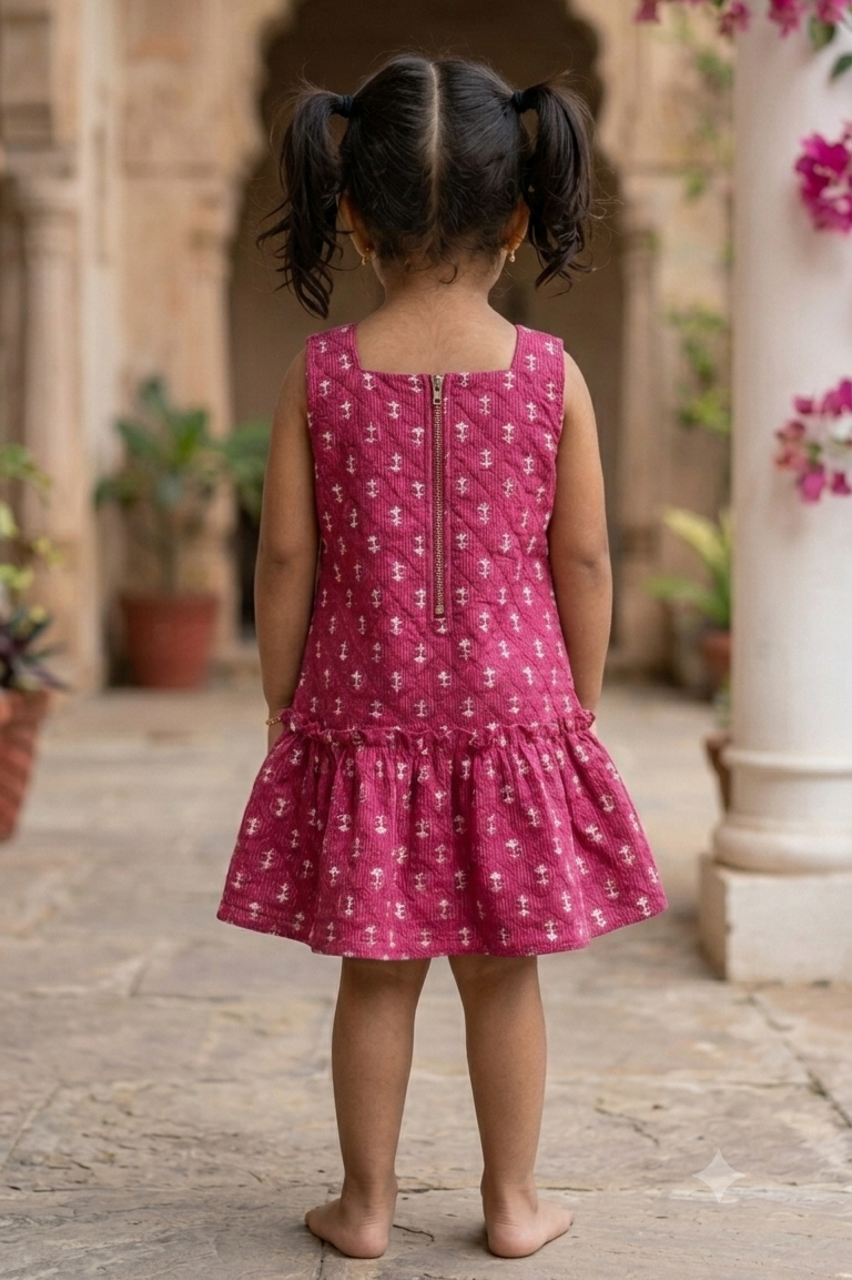Pink Booti Girls Dress| Pue Cotton