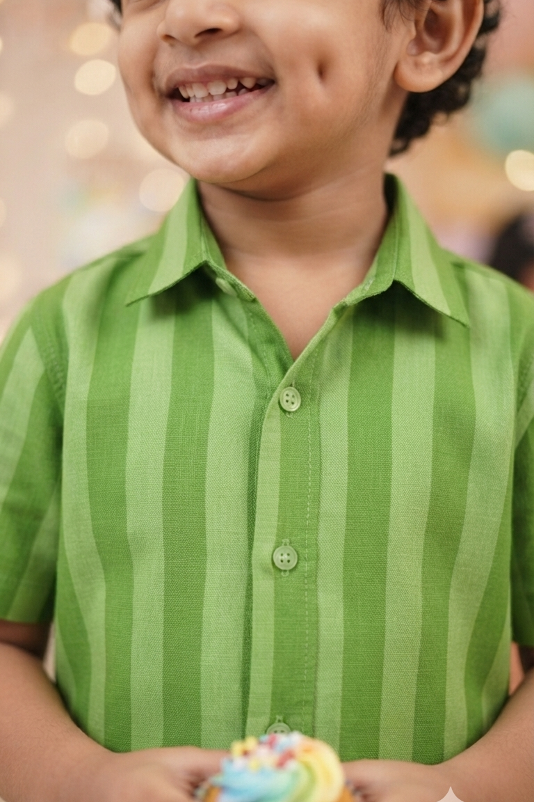 Green Strip Boys Shirt| Pure Cotton