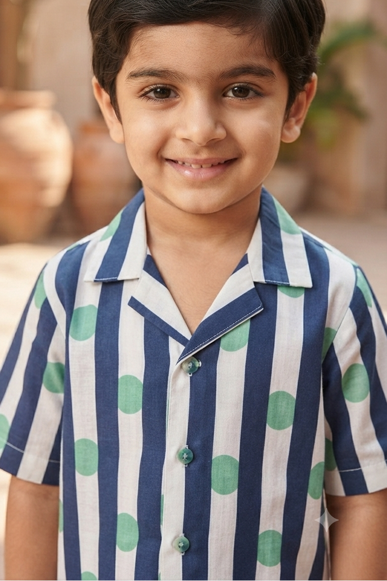 Blue Polka Dot Co-ords Set for Boys| Pure Cotton