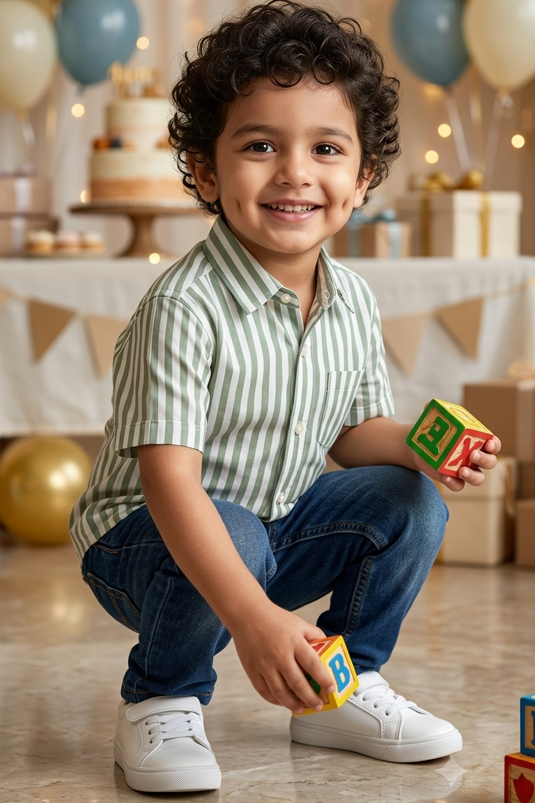 Olive Green  Strip Boys Shirt| Pure Cotton