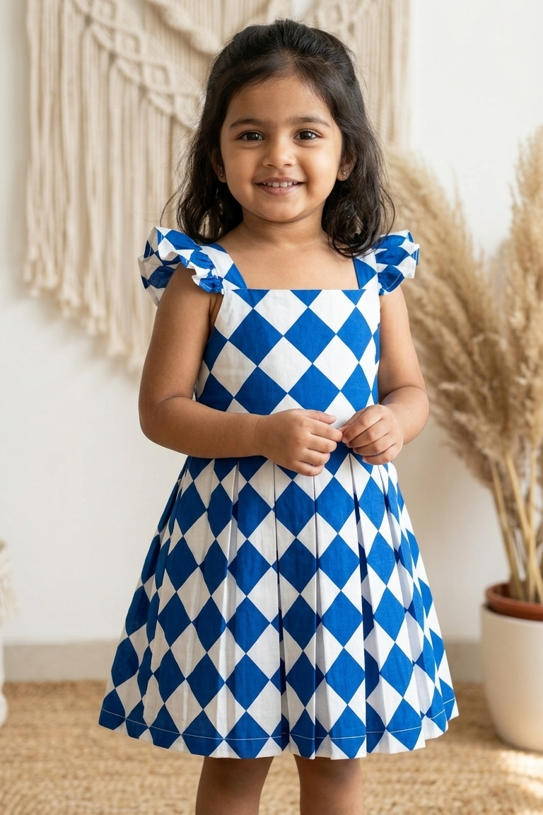 Blue Square Siblings Twinning Outfit| Pure Cotton