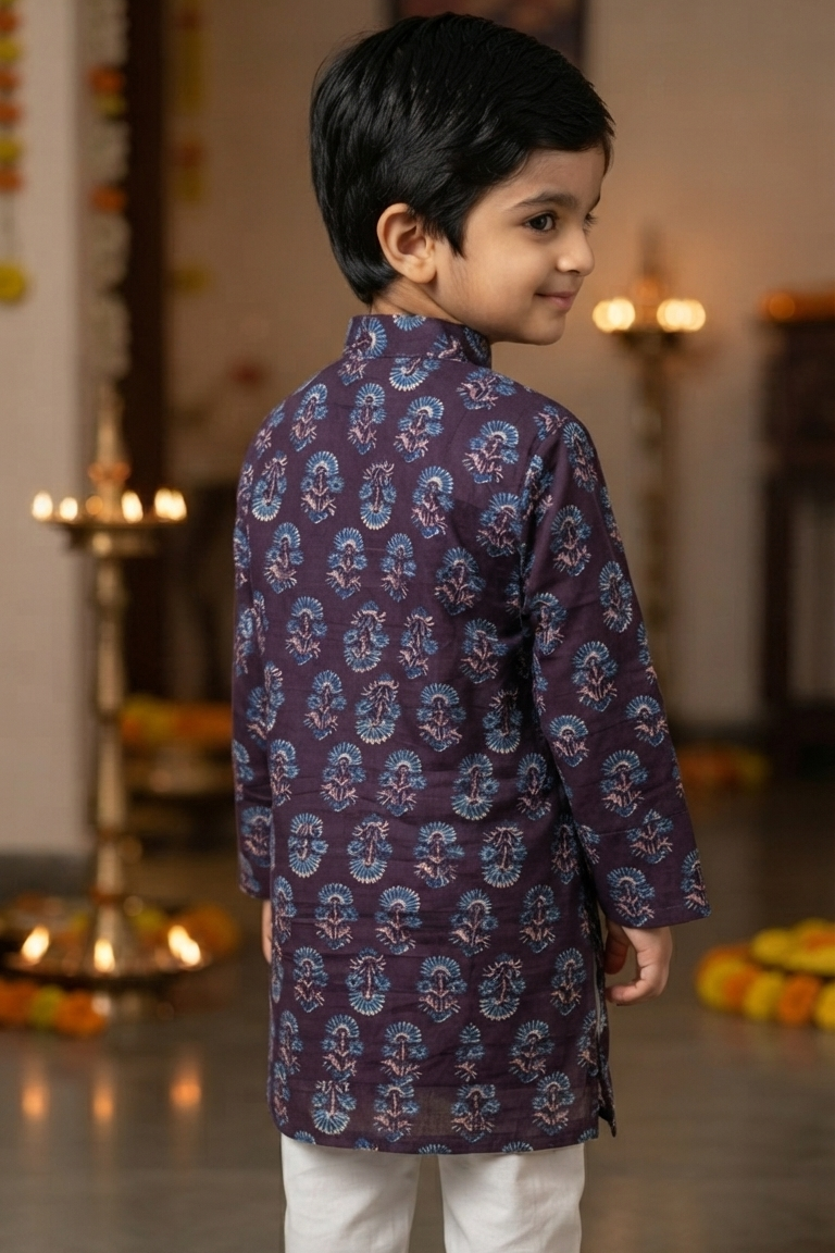 Black Booti Kurta Pajama Sets for Boys| Pure Cotton
