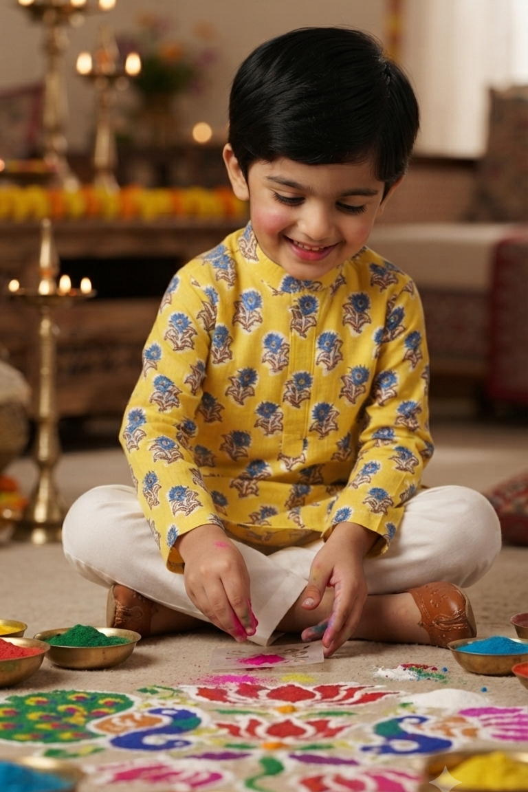 Yellow Boota Kurta Pajama Sets for Boys| Pure Cotton