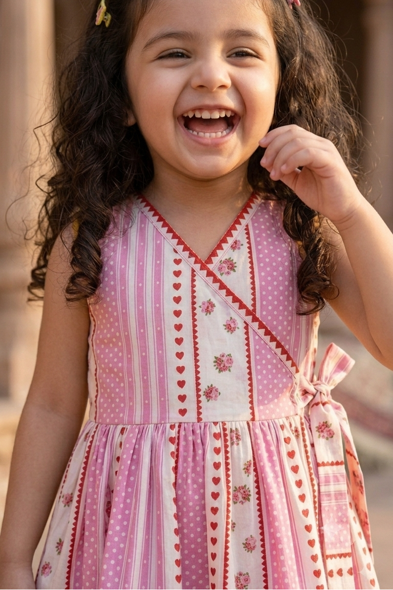 Pink Floral Girls Dress| Pue Cotton