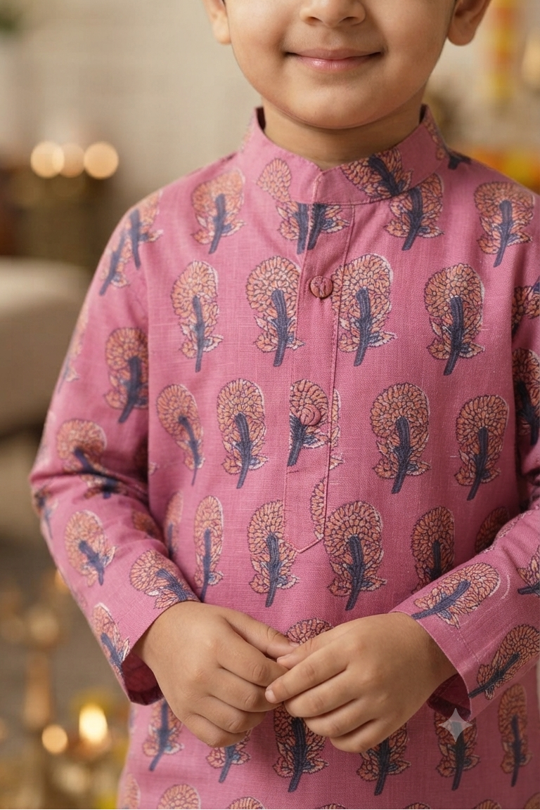 Pink Boota Kurta Pajama Sets for Boys| Pure Cotton
