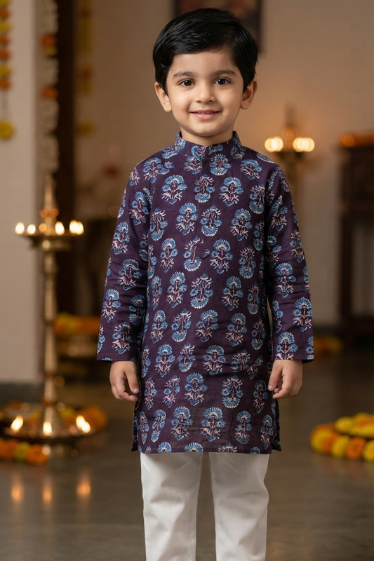 Black Booti Kurta Pajama Sets for Boys| Pure Cotton