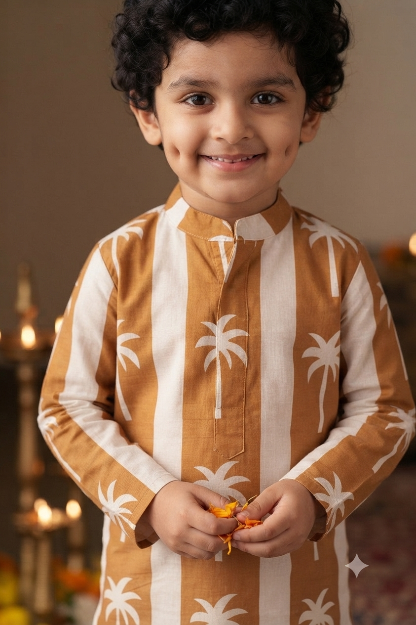 Mustard Coconut Kurta Pajama Sets for Boys| Pure Cotton