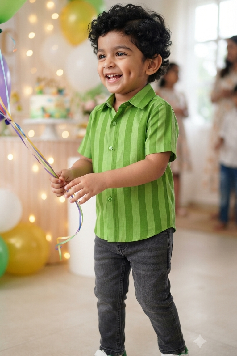 Green Strip Boys Shirt| Pure Cotton