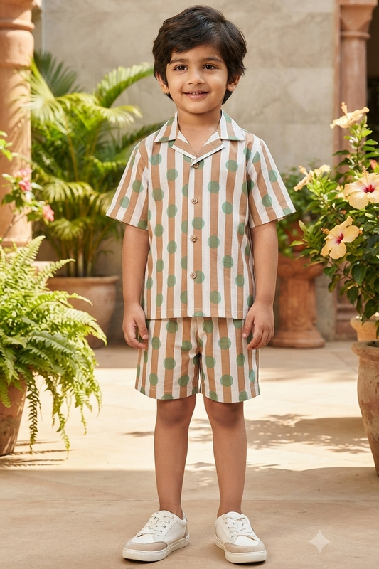 Brown Polka Dot Co-ords Set for Boys| Pure Cotton