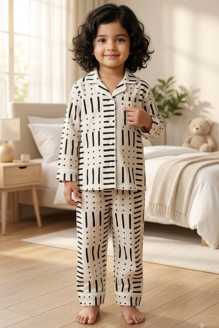 White Partywave Nightsuits for kids| Unisex| Pure Cotton