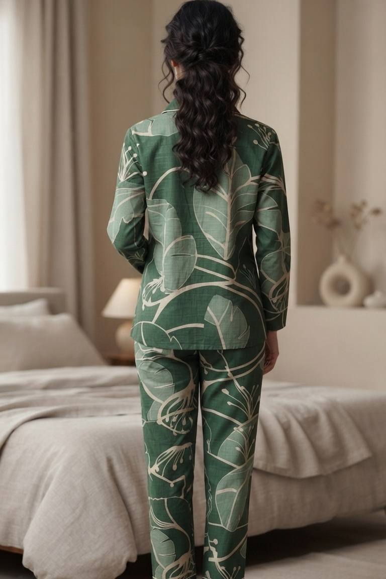 Green Floral Nightsuit For Women| Pure Cotton