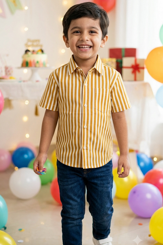Mustard Strip Boys Shirt| Pure Cotton