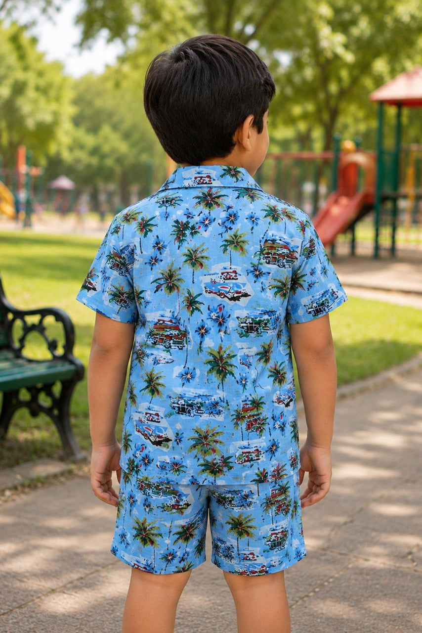 Blue Beach Co-ords Set for Boys| Pure Cotton