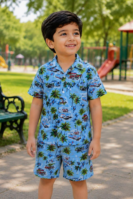 Blue Beach Co-ords Set for Boys| Pure Cotton